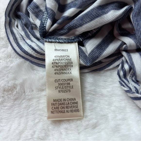 Max Studio Womens Striped Blouse Blue Short Sleeve Button Up Tie Front Large - Picture 7 of 8